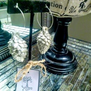 Sterling Silver Hoops w Frosted Pinecone Earrings